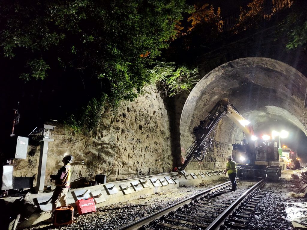 Tieback installation at Charles Street Tunnel